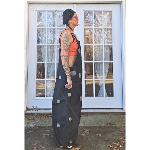 Douf. Black Nylon Wide Leg Rave Overalls Pockets Adjustable hem handmade 1 of 1 - Picture 3 of 5